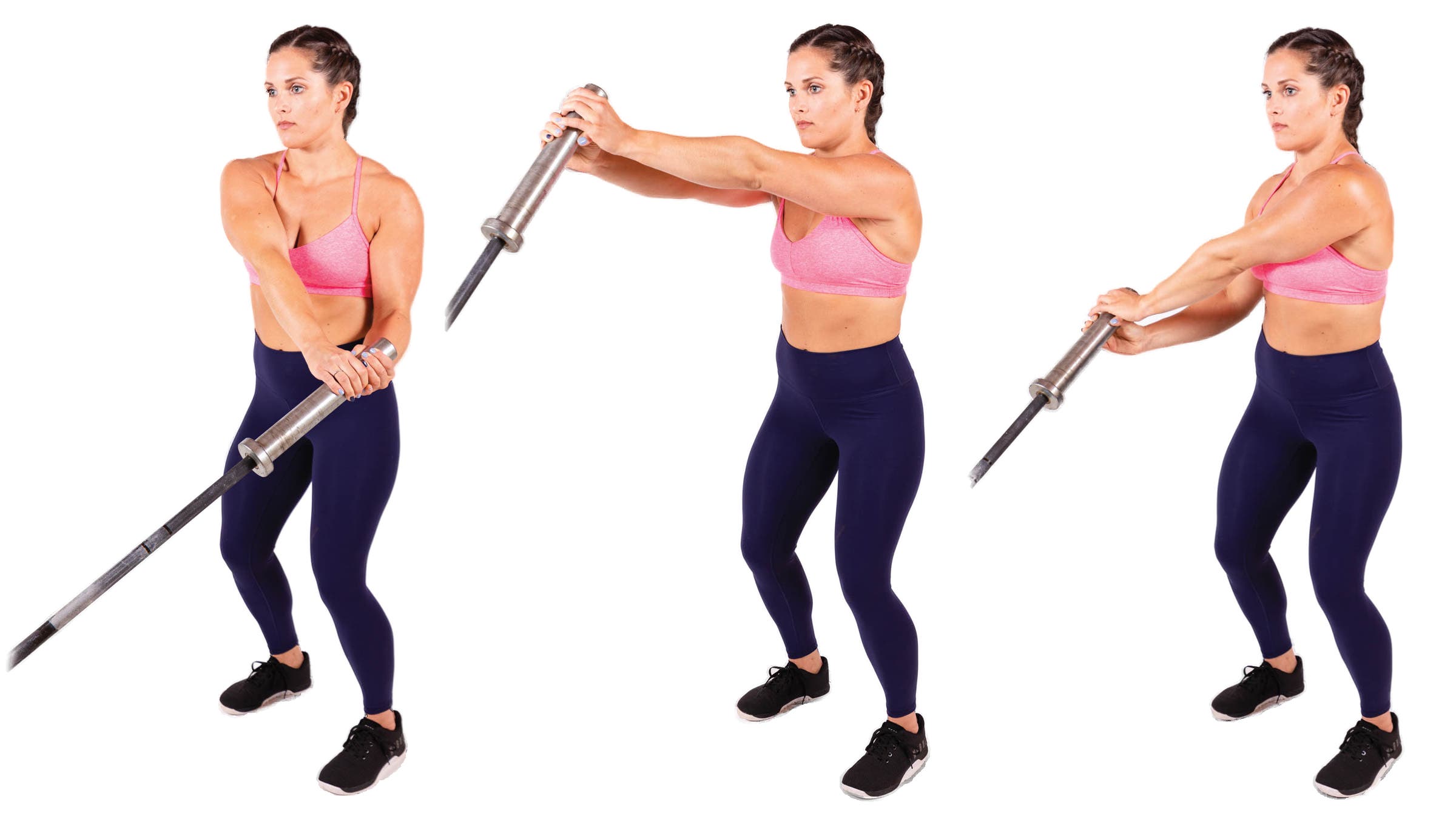Woman demonstrating a landmine anti-rotational arc