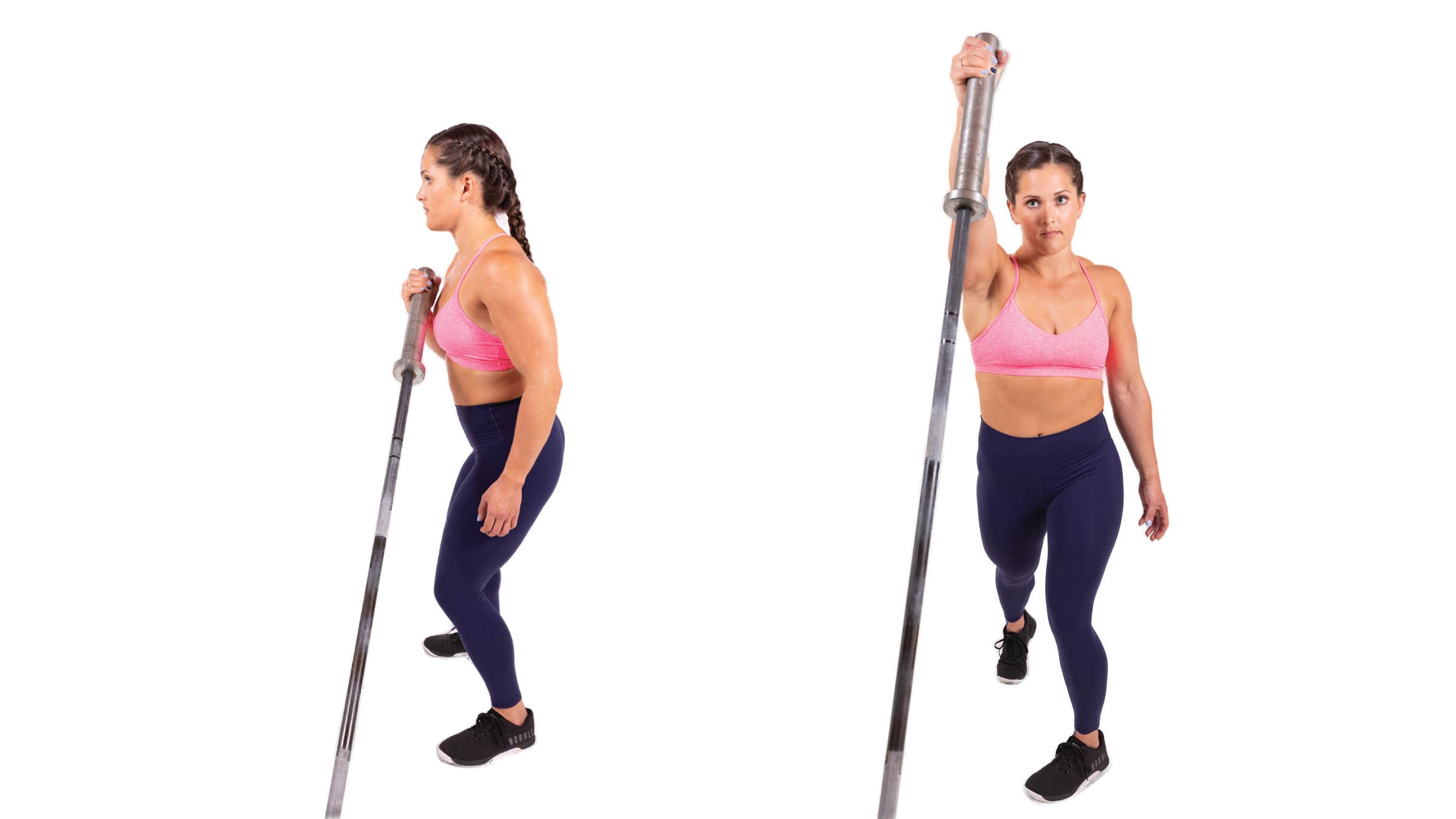 Woman demonstrating a landmine shot-put press